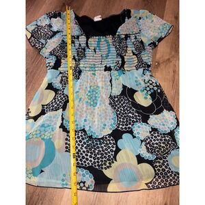 Vintage y2k Floral Blouse Size 14/16 Black Blue‎ Yellow Short Sleeve Smocked Top